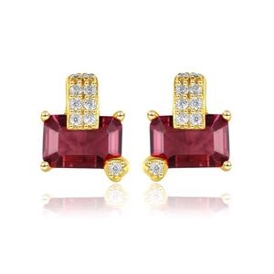 ** Exquisite Red Gemstone CZ Stud Earring Minimalist Stamped Solid 925 Silver